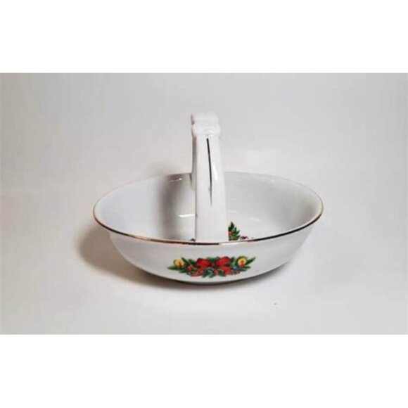 Christmas Basket Jamestown China Treasure Porcelain Handled Gold Trim - Picture 5 of 8